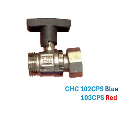 1" Ball valve with captive nut for use with multi-layer 20/25mm Euro-cone or 1" swivel (Blue)