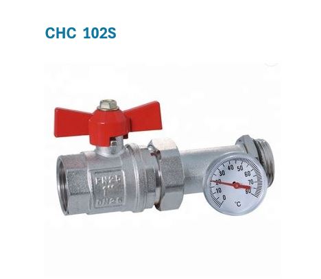 1" BSP Union Ball valve with temperature gauge (Red lever)
