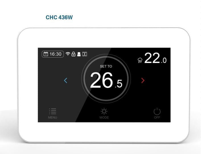 White WIFI programmable thermostat. volt or volt free switching outputs