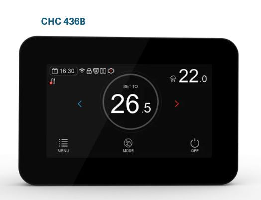 Black WIFI programmable thermostat. volt or volt free switching outputs