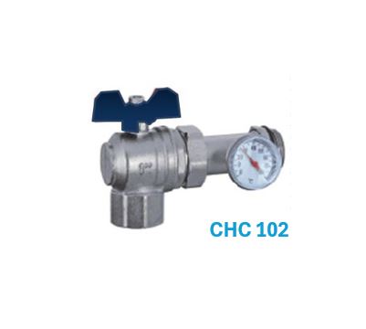 1" Union valve Angle type with temp gauge (blue)