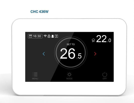 White WIFI programmable thermostat. volt or volt free switching outputs