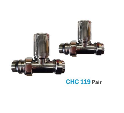 Pair Straight Chrome Towel rail Valve 15mm
