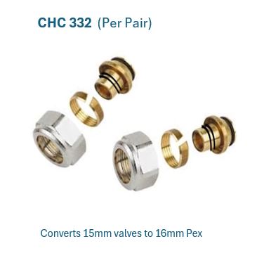 Pair EC adapter  15mm valves to take 16 Multi layer