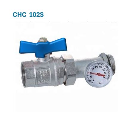 1" BSP Union Ball valve with temperature gauge (Blue)