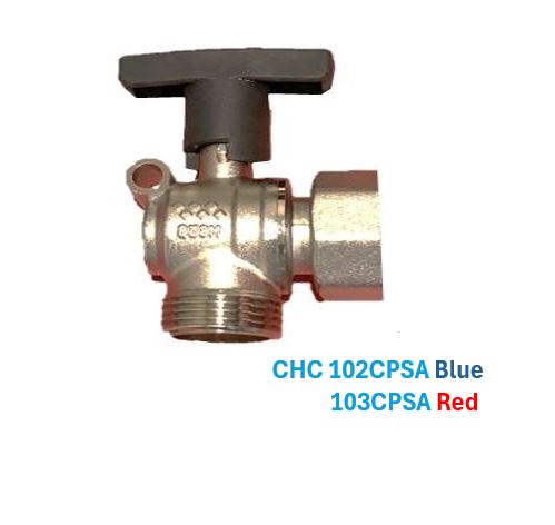 1" Angle Ball valve with captive nut for use with Multi-layer using 20 or 25mm Euro-cone or 1" swivel union (Blue)