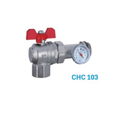 1"  Union valve  Angle type with temp gauge (Red)
